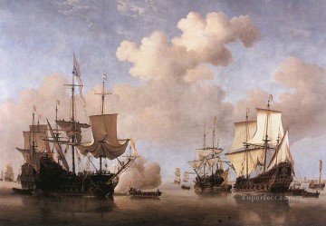ウィレム・ファン・デ・ヴェルデ・ザ・ヤング Painting - 停泊する穏やかなオランダ船 ウィレム・ファン・デ・ヴェルデ・ザ・ヤング